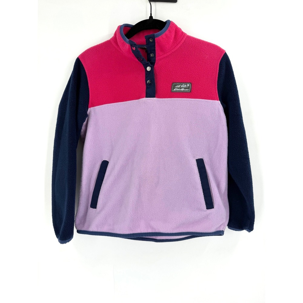 Eddie Bauer Fleece Pullover Girls M 10/12 Pink Purple Colorblock Gorpcore